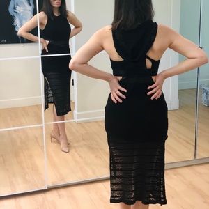 Black knit cover up midi dress with hoody